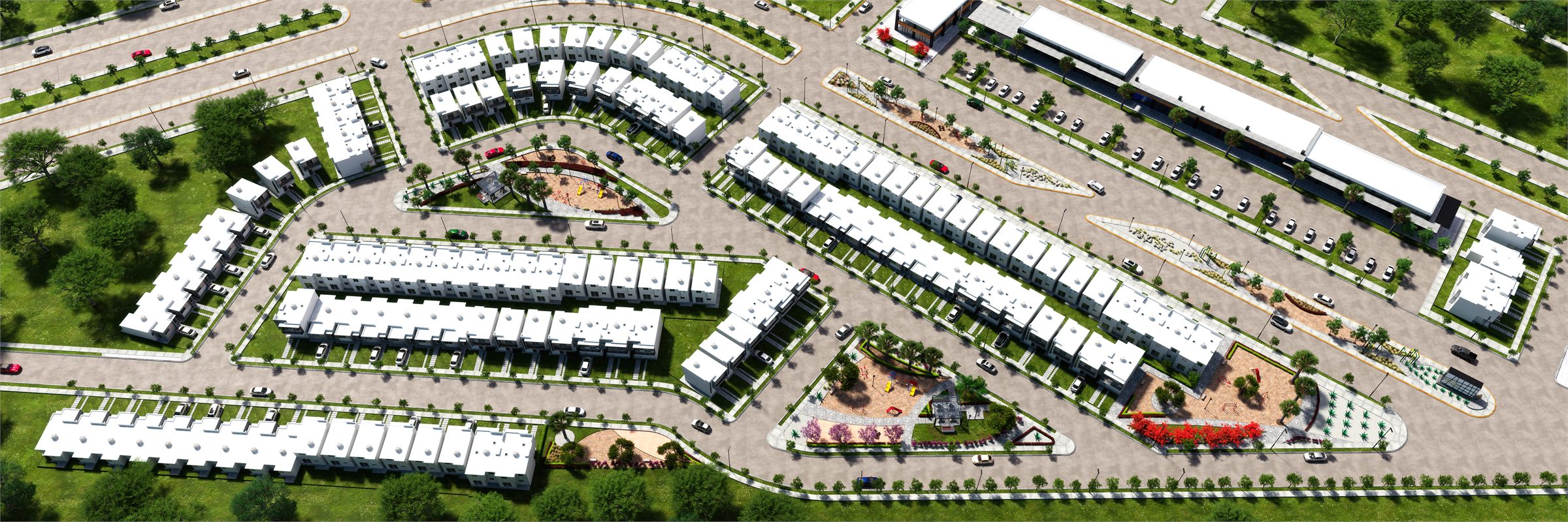 Vista aérea de un desarrollo residencial Vidafel